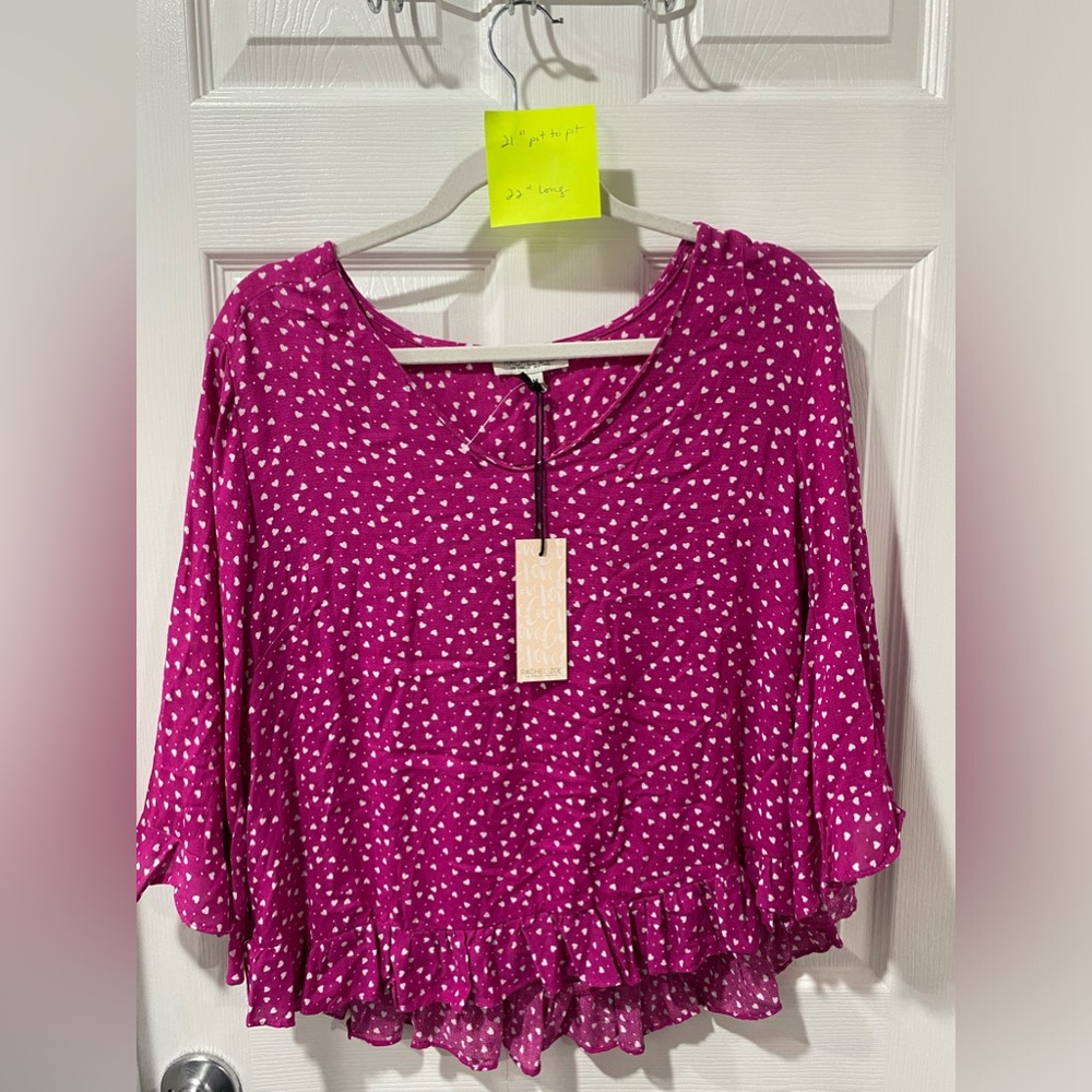 Rachel Zoe women’s top, size M, NWT, pink with hearts, flowy